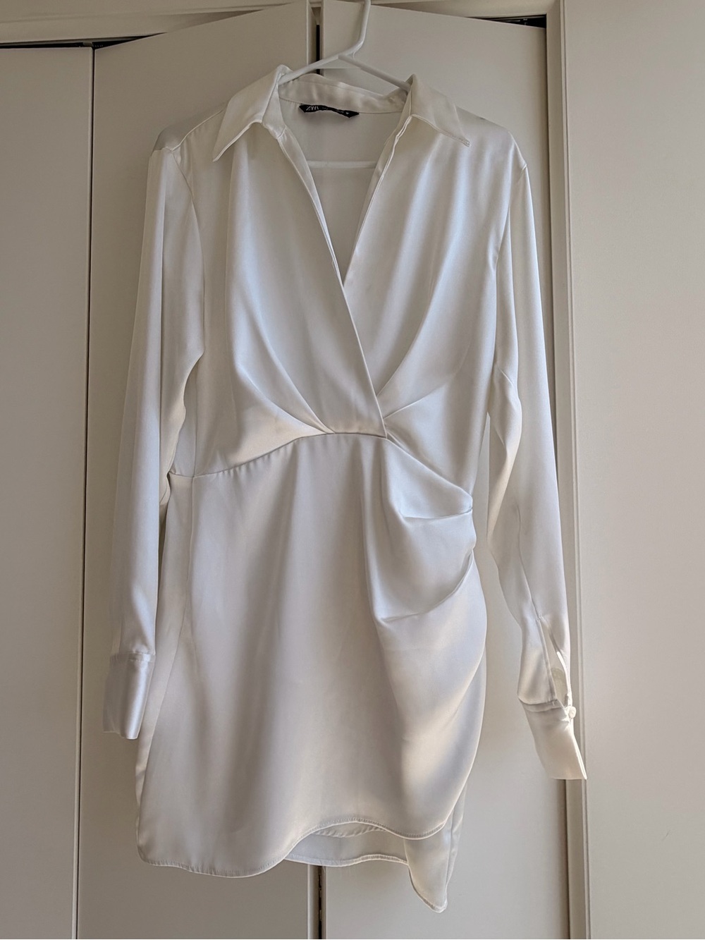 Zara White Satin Wrap Shirt Dress | Size Small